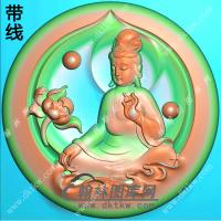 圆形凹底莲花坐观音挂件带线精雕图（ZGY-569)