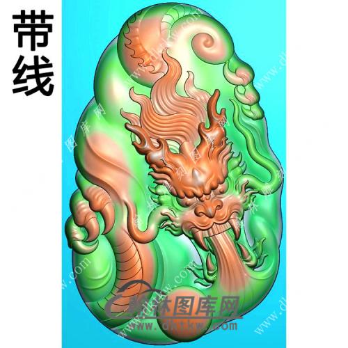 玉雕随形龙牌挂件带线精雕图（GLF-196)