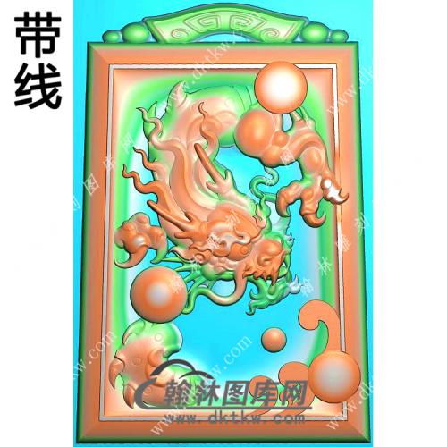 玉雕梯形凹底仿古牌头龙牌挂件带线精雕图（GLF-187)