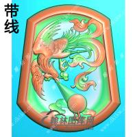 玉雕梯形凹底凤凰挂件带线精雕图（GLF-143)