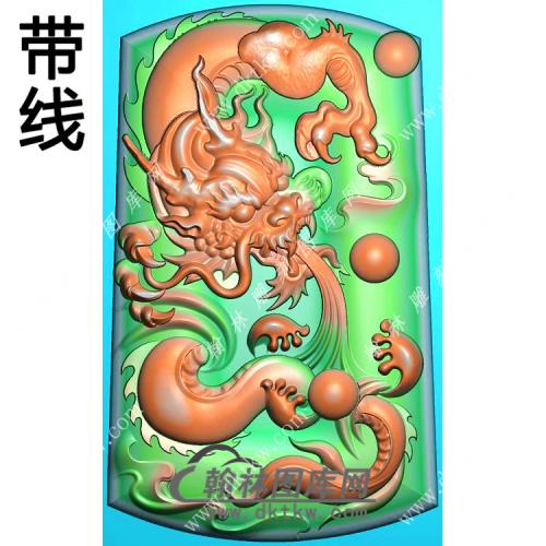 玉雕梯形吐水龙牌挂件带线精雕图（GLF-191)