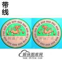 玉雕圆形财源广进仿古龙牌挂件带线精雕图（GLF-131)
