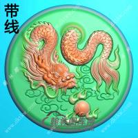 玉雕圆形带鳞龙牌挂件带线精雕图（GLF-156)