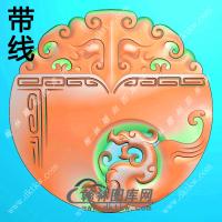 玉雕圆形兽头兽面牌头仿古龙挂件带线精雕图（GLF-120)