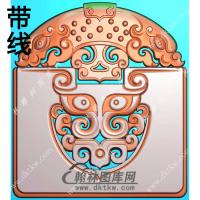 玉雕镂空仿古兽牌挂件带线精雕图（GLF-126)