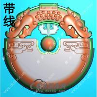 圆形仿古镂空双龙牌头挂件带线精雕图（GLF-116)