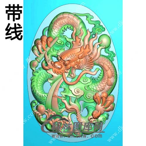 椭圆带鳞盘龙挂件带线精雕图（GLF-467)