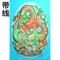 椭圆带鳞盘龙挂件带线精雕图（GLF-467)