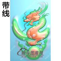 玉雕单龙戏珠龙牌挂件带线精雕图（GLF-556)