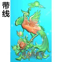 玉雕牡丹凤凰46牌挂件带线精雕图（GLF-460)