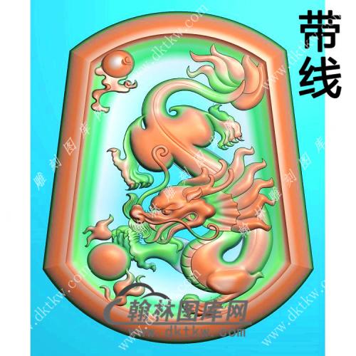 玉雕梯形凹底龙牌挂件带线精雕图（GLF-559)