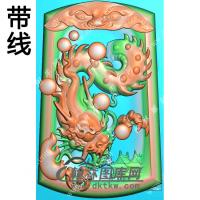 玉雕梯形凹底兽头兽面牌头火焰房子龙牌挂件带线精雕图（GLF-491)