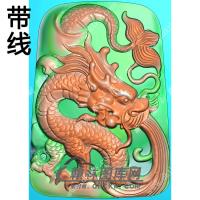 玉雕梯形带鳞龙牌挂件带线精雕图（GLF-471)