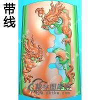 玉雕梯形弧面双龙挂件带线精雕图（GLF-524)