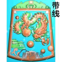 玉雕梯形龙字房子龙牌挂件带线精雕图（GLF-502)