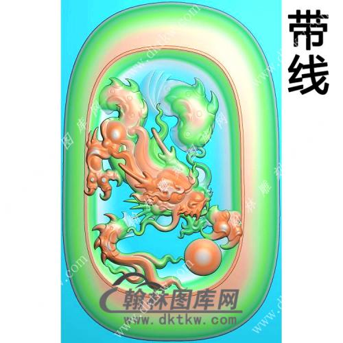 玉雕椭圆凹底龙牌挂件带线精雕图（GLF-507)