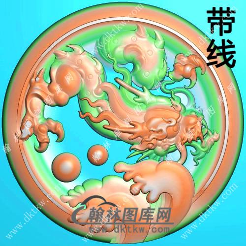 玉雕圆形凹底浪花龙牌挂件带线精雕图（GLF-511)