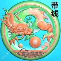 玉雕圆形凹底龙牌挂件带线精雕图（GLF-512)
