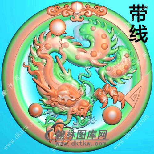 玉雕圆形凹底洋花牌头龙牌挂件带线精雕图（GLF-516)