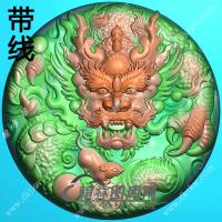 玉雕圆形正龙头挂件带线精雕图（GLF-490)
