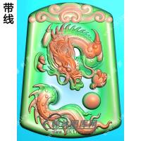 玉雕凹底龙牌挂件带线精雕图（LF-332)