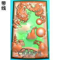 玉雕梯形凹底山水龙牌挂件带线精雕图（LF-373)