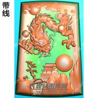 玉雕梯形凹底山水龙牌挂件带线精雕图（LF-374)