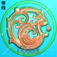 玉雕圆形仿古凤凰挂件带线精雕图（LF-324)