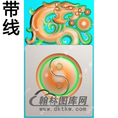 仿古太极龙牌挂件带线精雕图（GLF-597)