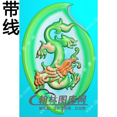 树叶形龙挂件带线精雕图（GLF-567)