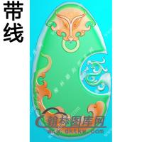 椭圆兽头仿古龙挂件带线精雕图（GLF-605)