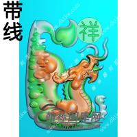 玉雕龙牌挂件带线精雕图（GLF-564)