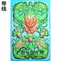 玉雕双面九龙牌挂件精雕图（LF-438)