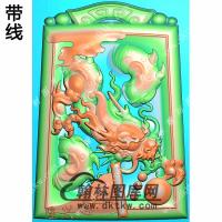 玉雕梯形仿古牌头生意兴隆龙牌挂件带线精雕图（LF-428)