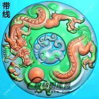 玉雕圆形双面龙牌挂件带线精雕图（LF-436)