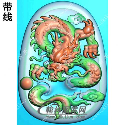 椭圆凹底大头盘龙挂件带线精雕图（GLF-053)