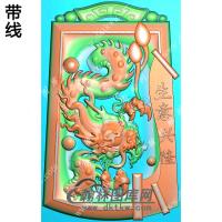玉雕梯形凹底仿古牌头生意兴隆龙牌挂件带线精雕图（GLF-079)