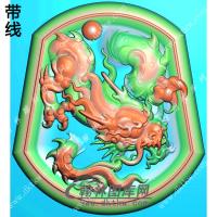 玉雕梯形凹底龙牌挂件带线精雕图（GLF-089)