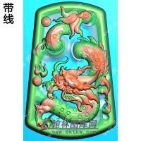 玉雕梯形凹底龙牌挂件带线精雕图（GLF-092)