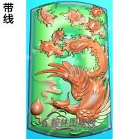 玉雕梯形凤凰挂件带线精雕图（GLF-047)