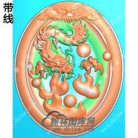 玉雕椭圆凹底兽头兽面牌头火焰龙牌挂件带线精雕图（GLF-075)