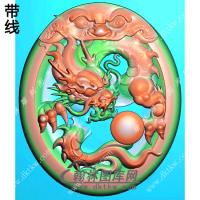 玉雕椭圆凹底兽头兽面牌头龙牌挂件带线精雕图（GLF-072)