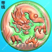 玉雕圆形火焰龙牌挂件带线精雕图（GLF-095)