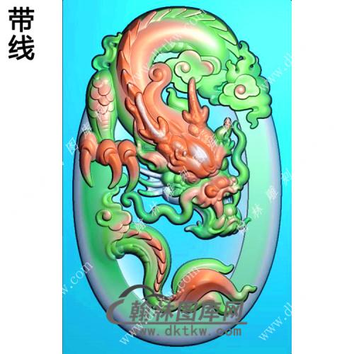 椭圆玉雕盘龙挂件精雕图（GLF-241)