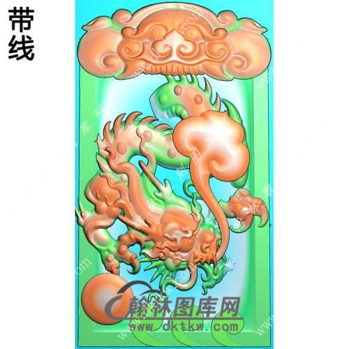 玉雕凹底兽头兽面牌头如意龙牌挂件带线精雕图（GLF-273)