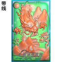 玉雕山水龙牌挂件带线精雕图（GLF-288)
