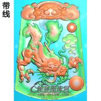 玉雕梯形凹底兽头兽面牌头府上有龙龙牌挂件带线精雕图（GLF-274)