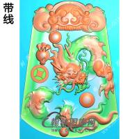 玉雕梯形凹底兽头兽面牌头铜钱龙牌挂件带线精雕图（GLF-278)