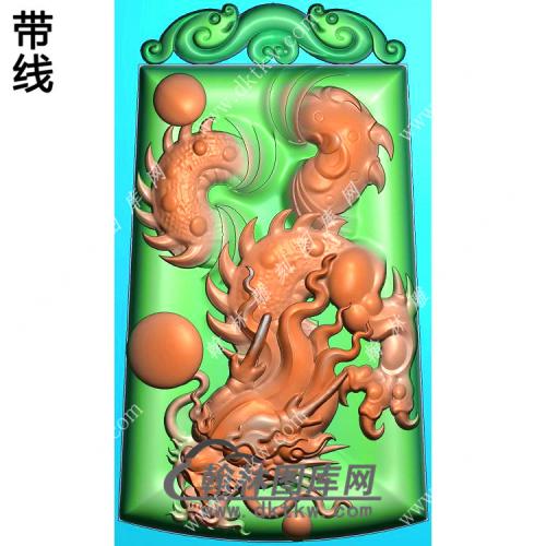 玉雕梯形草龙牌头龙牌挂件带线精雕图（GLF-265)