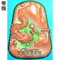 玉雕梯形山水龙牌挂件带线精雕图（GLF-291)
